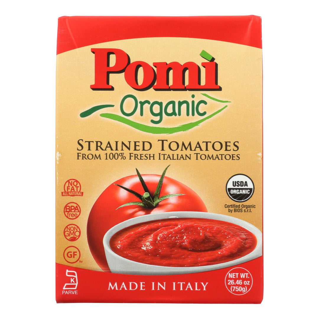 Pomi Organic Strained Tomatoes - Case Of 12 - 26.46 Oz - Maras Green